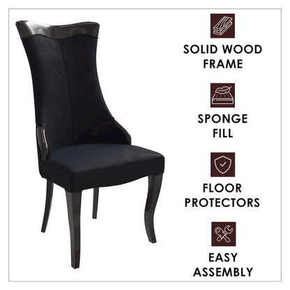 Novara Collection Modern Wooden Dining Chair in Black Velvet Set of 4
