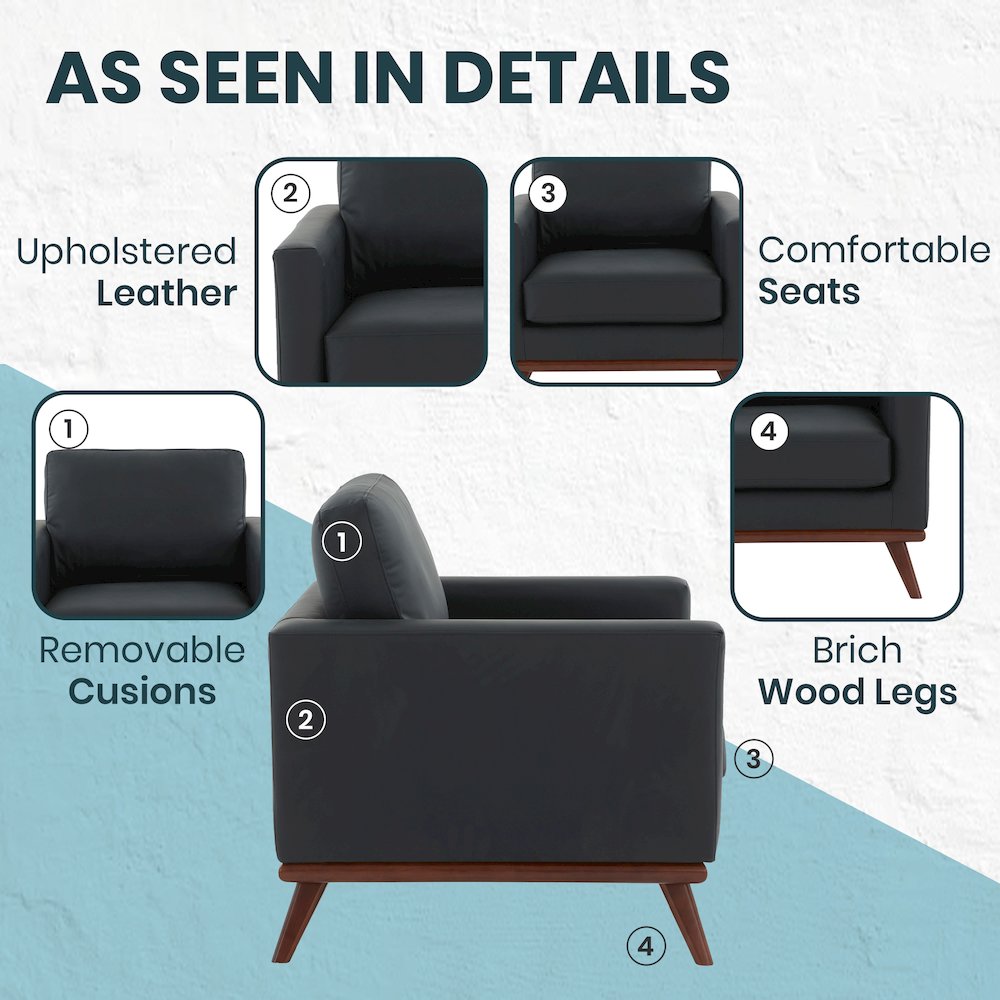 Chester Modern Leather Accent Arm Chair With Birch Wood Base