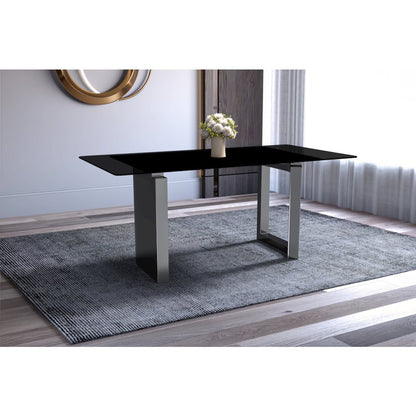 Astra Series Modern Dining Table Stainless Steel Base, With 55" Black Glass Top
