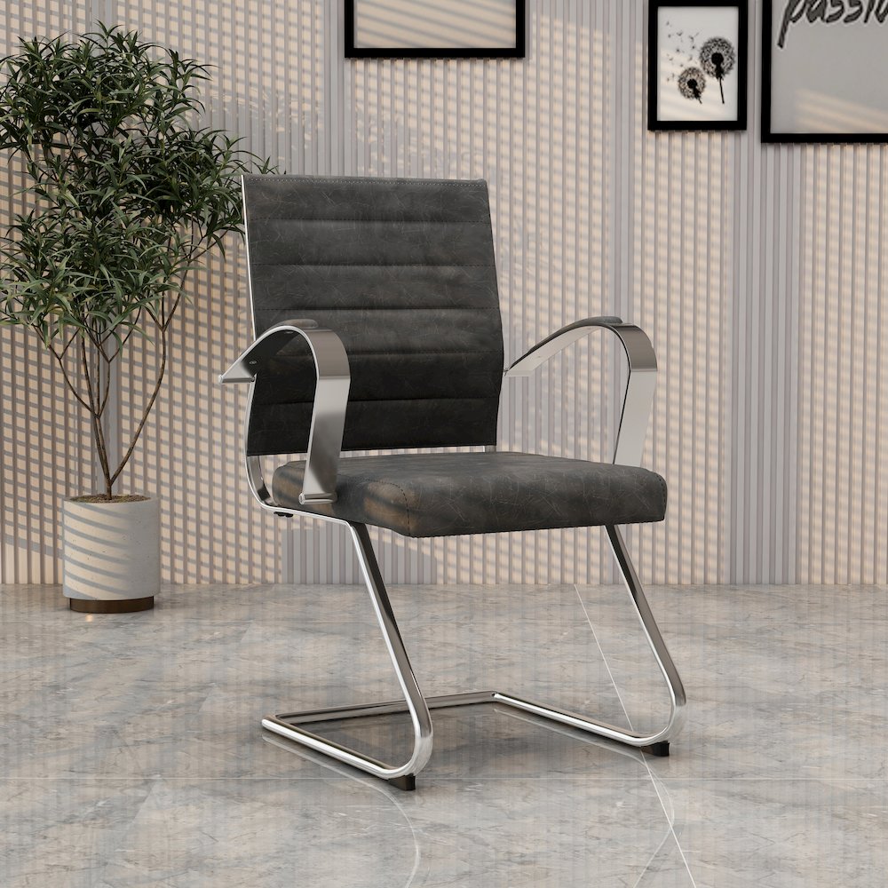 Benmar Home Leather Guest Office Chair in Charcoal