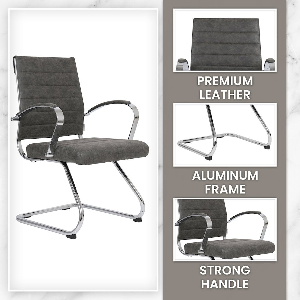 Benmar Home Leather Guest Office Chair in Charcoal