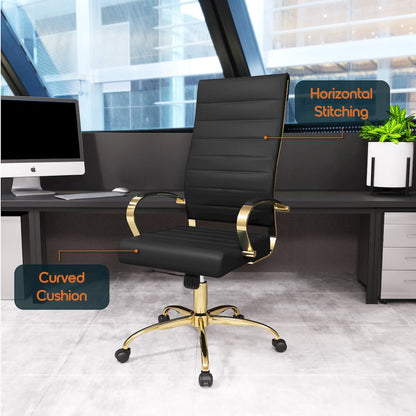 Benmar High-Back Leather Office Chair With Gold Frame