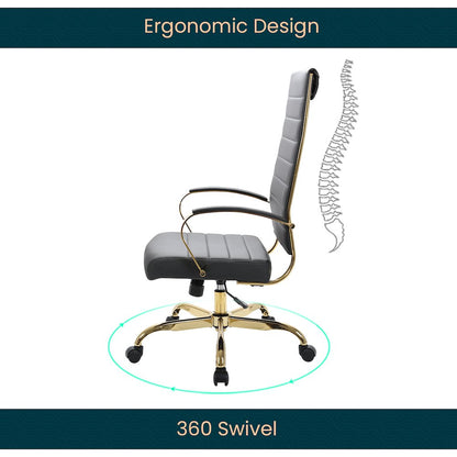 Benmar High-Back Leather Office Chair With Gold Frame
