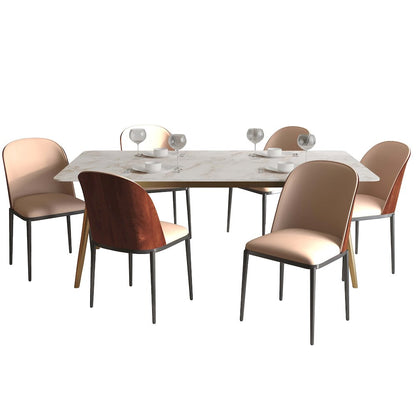 Zayle 7-Piece Dining Set with 55" Rectangular Dining Side Chair in Walnut/Brown