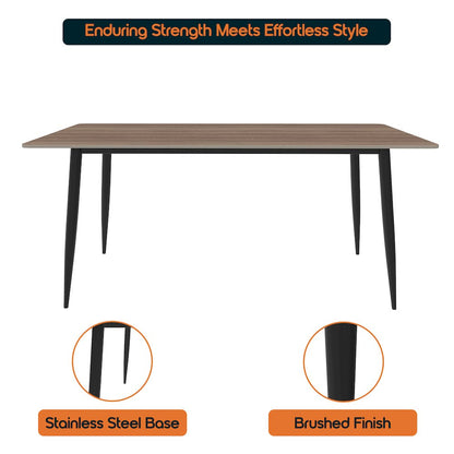 Zayle 62" Rectangle Sintered Stone Dining Table in Red Oak with BLack Base
