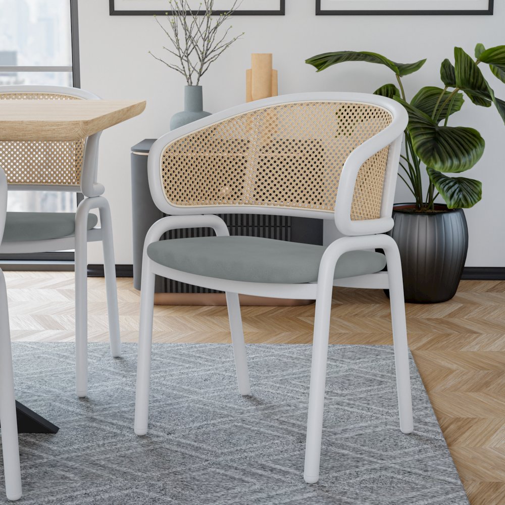 Ervilla - Dining Chair - White frame in Grey Leather