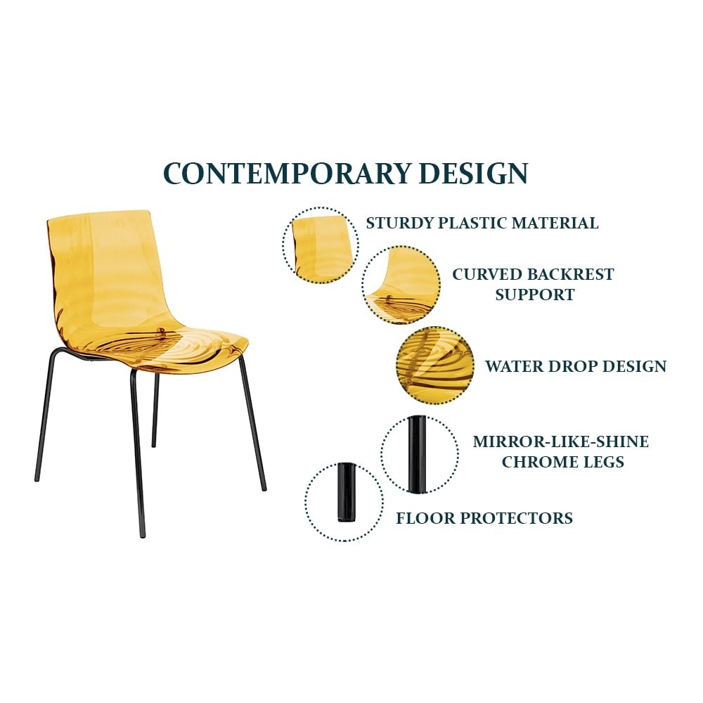 Astor Water Ripple Design Dining Chair in Black Base Orange Seat Set of 2