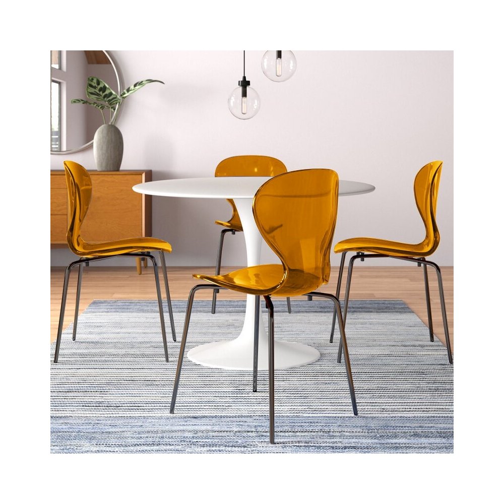 Modern Oyster Transparent Side Chair in Black Base Set of 2
