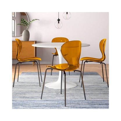 Modern Oyster Transparent Side Chair in Black Base Set of 2