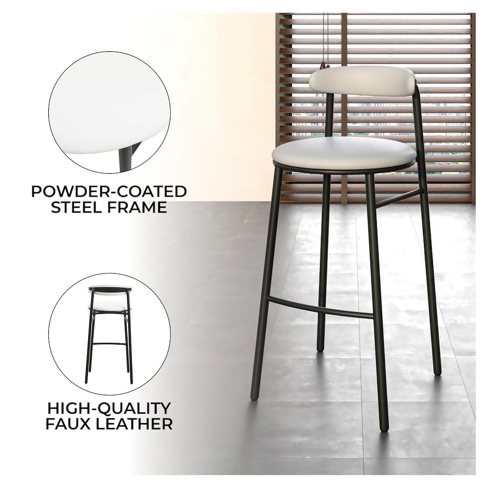 Lume Collection Modern Bar Stool in White Set of 2