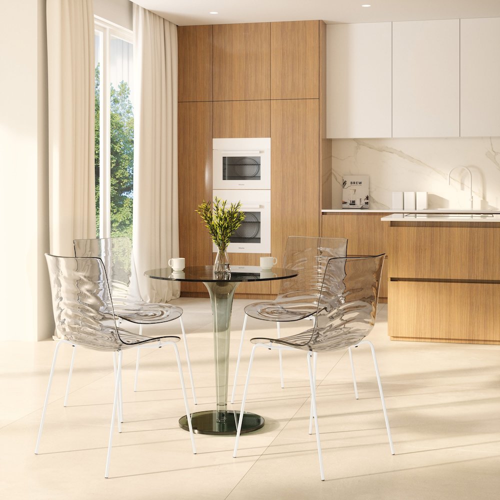 Astor Water Ripple Design Dining Chair in White Base Clear Seat Set of 4