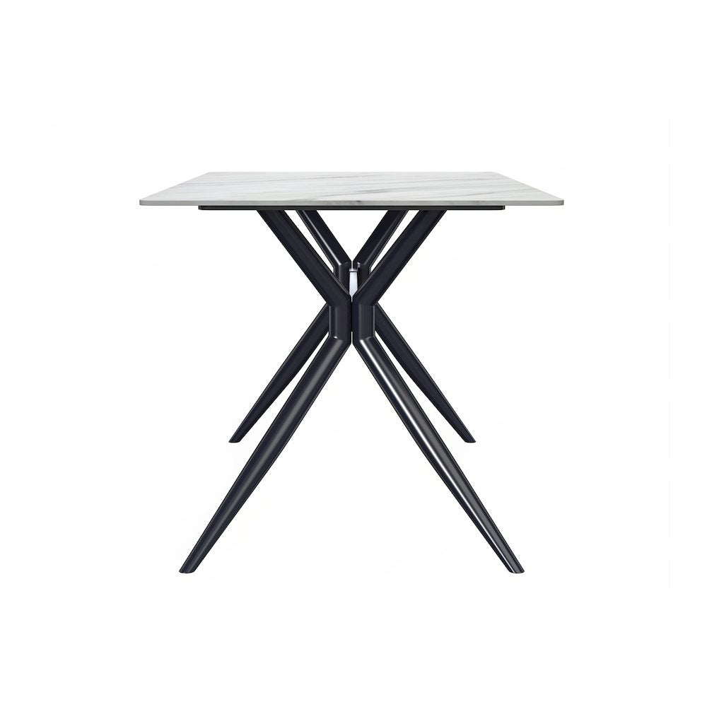 Elega Series Black Carbon Steel Dining Table 62 With White Sintered Stone Top