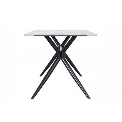 Elega Series Black Carbon Steel Dining Table 62 With White Sintered Stone Top