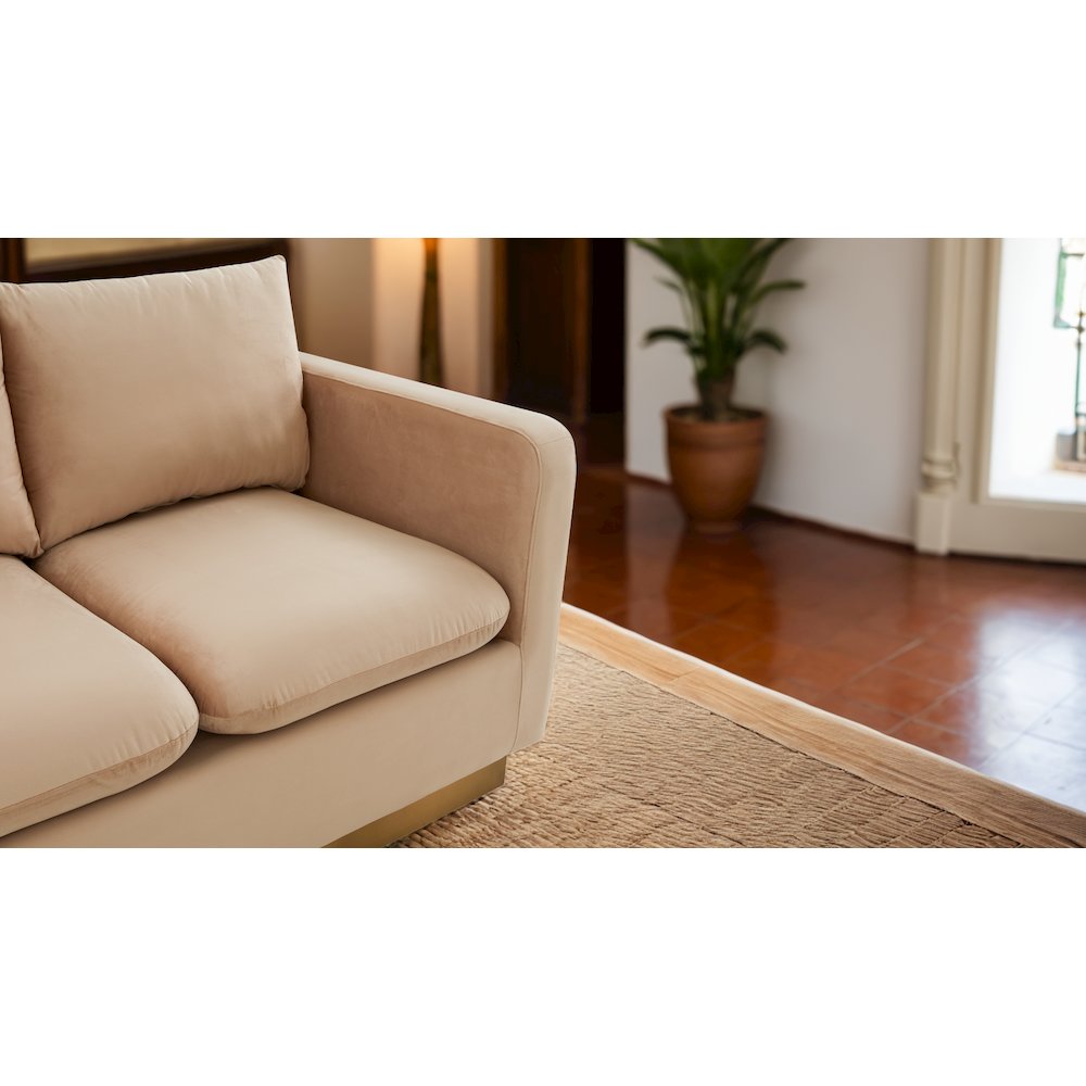 Nervo Modern Mid-Century Upholstered Velvet Loveseat with Gold Frame