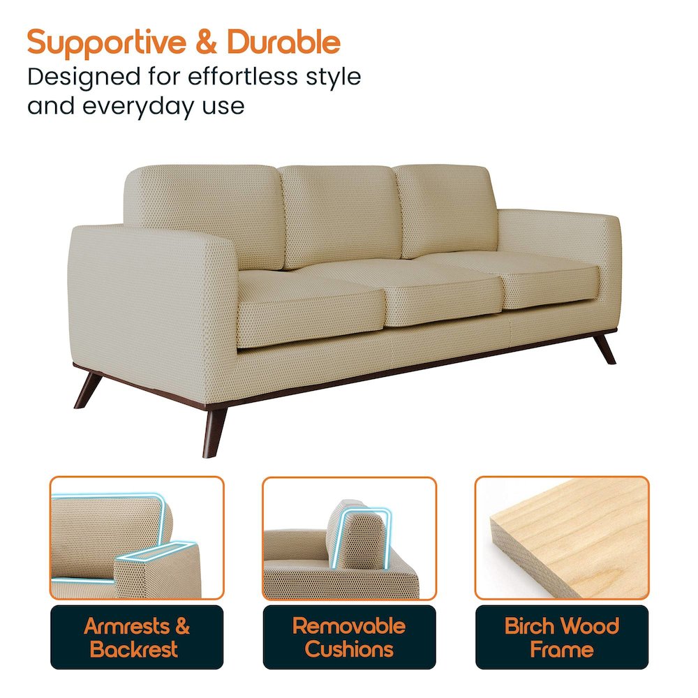 Chester Modern Faux Leather Sofa in Beige Mesh