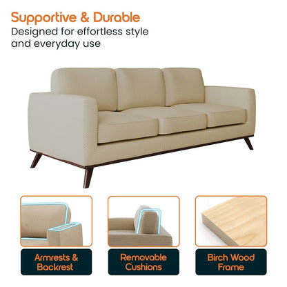 Chester Modern Faux Leather Sofa in Beige Mesh