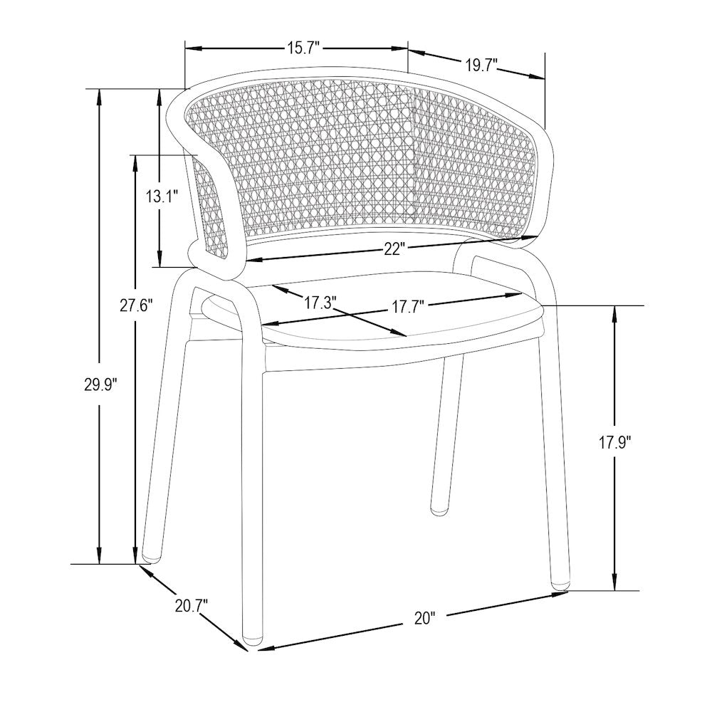 Ervilla Modern Dining Chair with White Powder Coated Steel Legs and Wicker Back