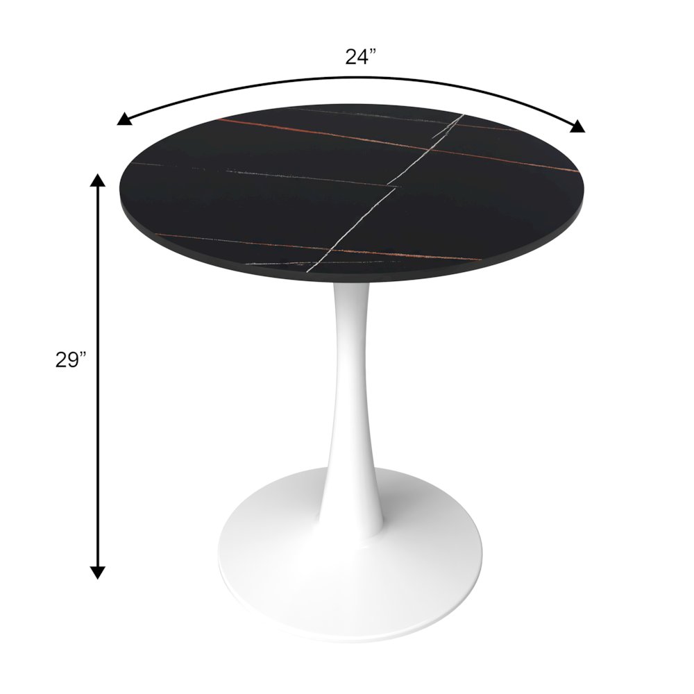 Bristol 24 round dining table White base with Black Sintered stone Top