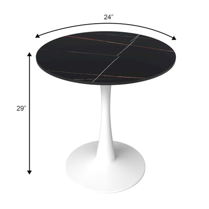 Bristol 24 round dining table White base with Black Sintered stone Top