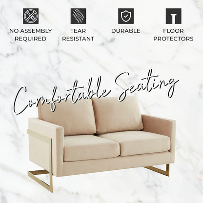 Lincoln Modern Mid-Century Upholstered Velvet Loveseat with Gold Frame