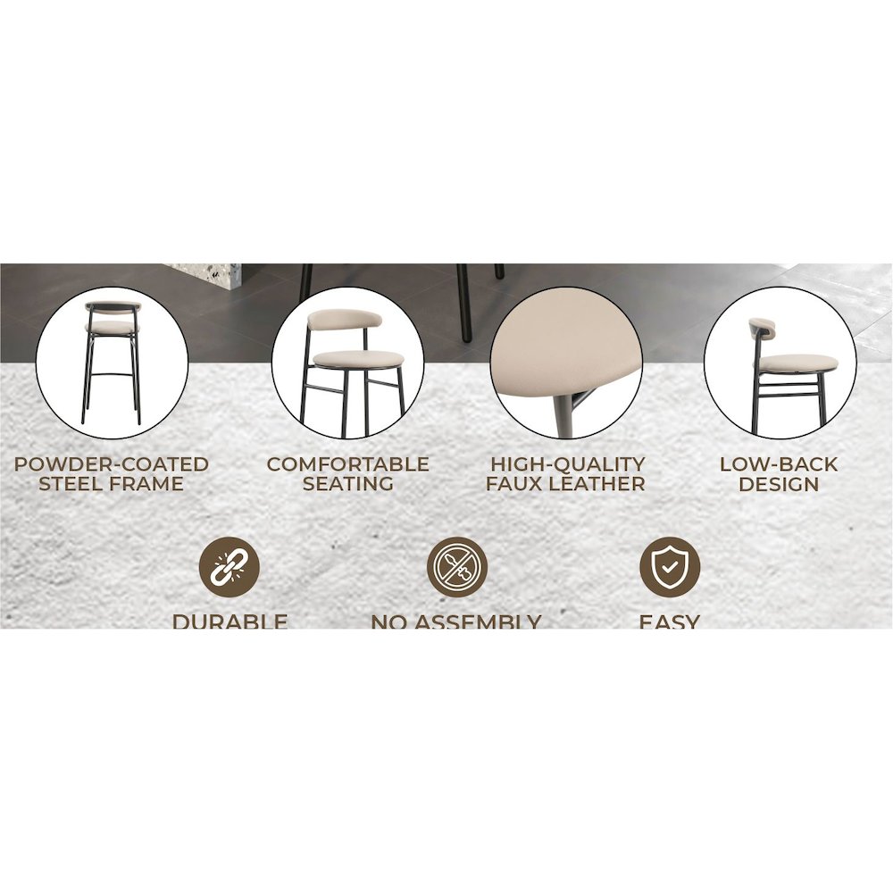 Lume Collection Modern Bar Stool in Dark Taupe