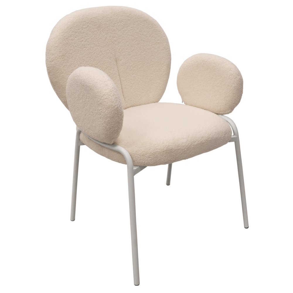 Celestial Series Boucle Dining Arm Chair, White Frame with White Fabric