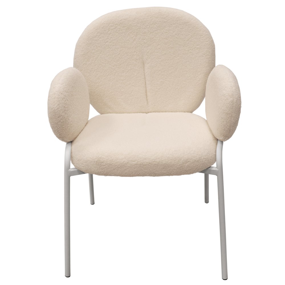 Celestial Series Boucle Dining Arm Chair, White Frame with White Fabric