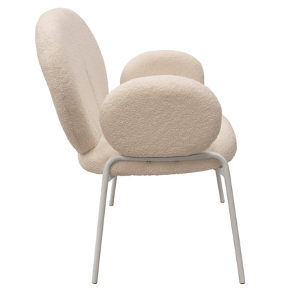 Celestial Series Boucle Dining Arm Chair, White Frame with White Fabric