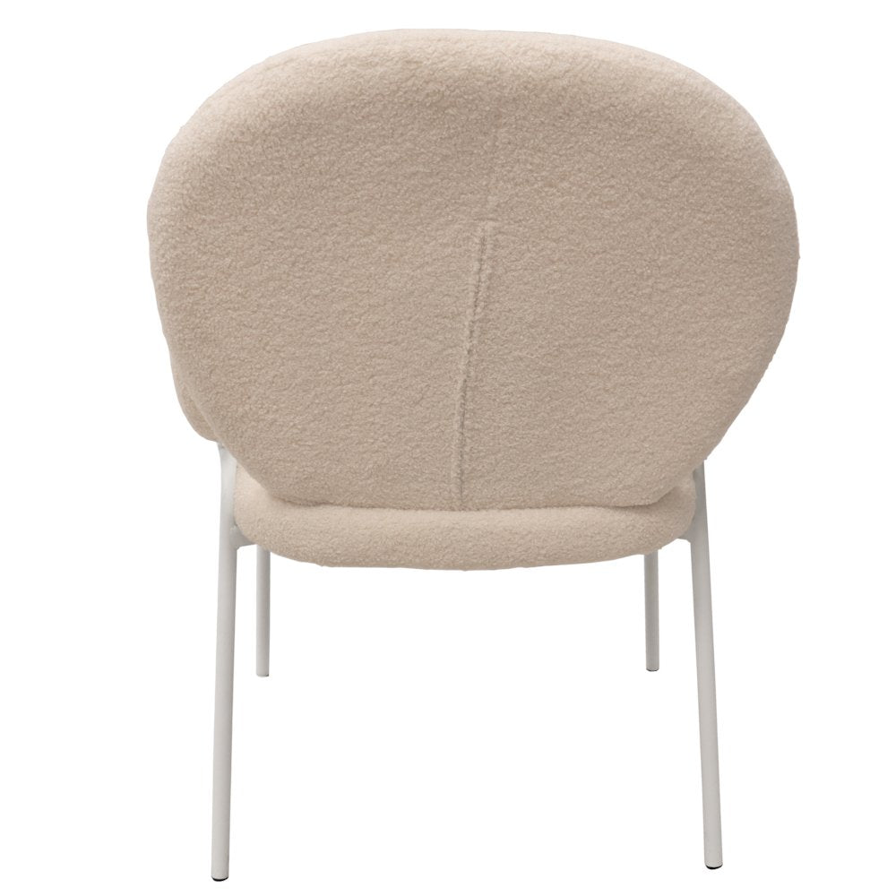 Celestial Series Boucle Dining Arm Chair, White Frame with White Fabric