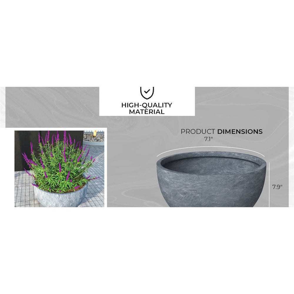 Grove Series Hemisphere Poly Clay Planter in Aged Concrete 14.9 Dia, 7.8 High