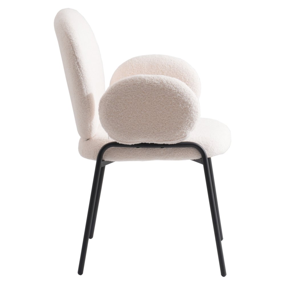 Celestial Series Boucle Dining Arm Chair, Black Frame with White Fabric Set of 2