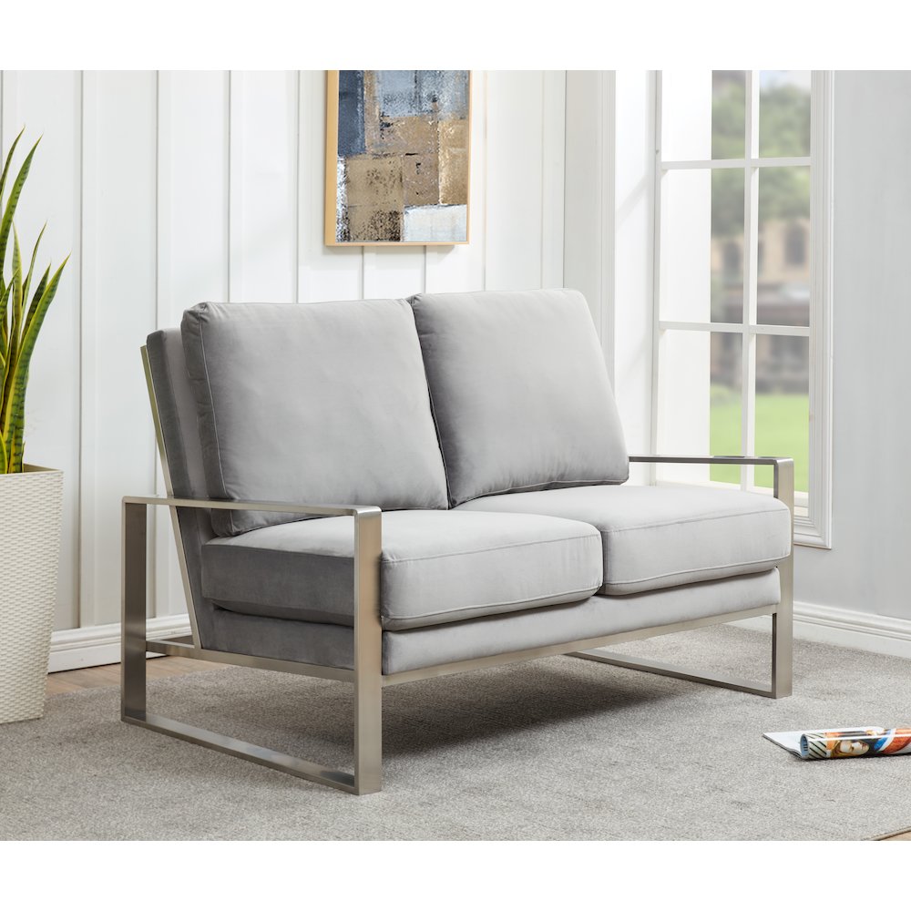 Jefferson Contemporary Modern Velvet Loveseat With Silver Frame