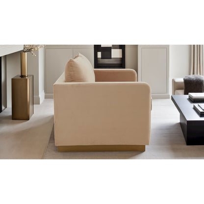 Nervo Modern Mid-Century Upholstered Velvet Loveseat with Gold Frame
