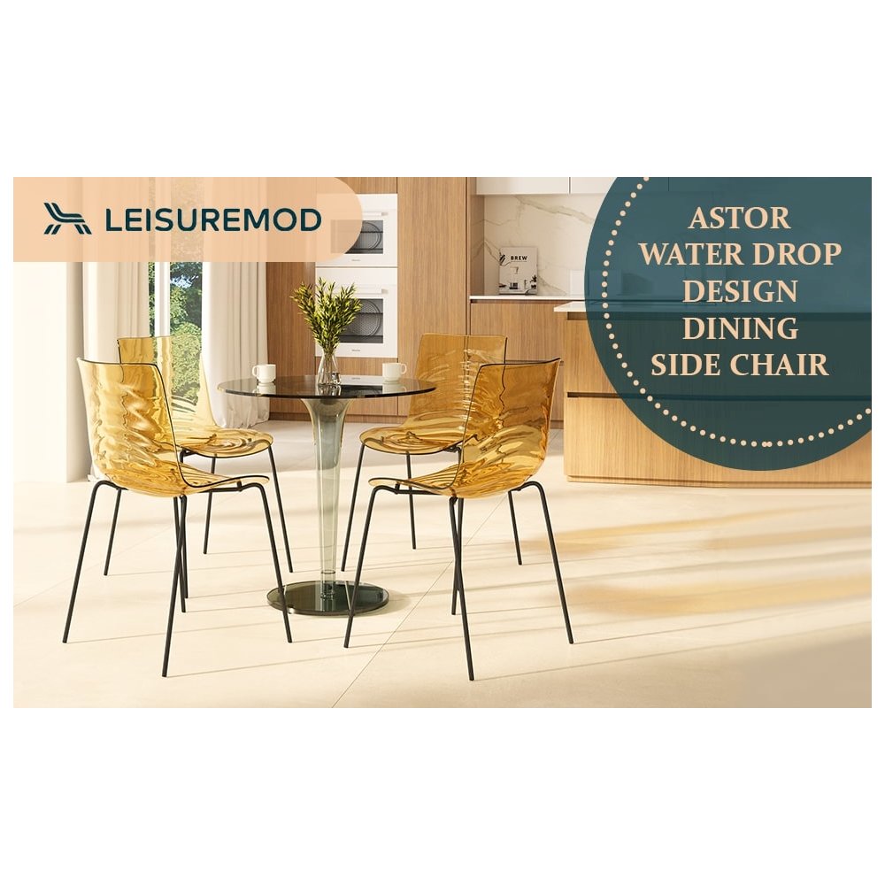 Astor Water Ripple Design Dining Chair in Black Base Orange Seat Set of 2