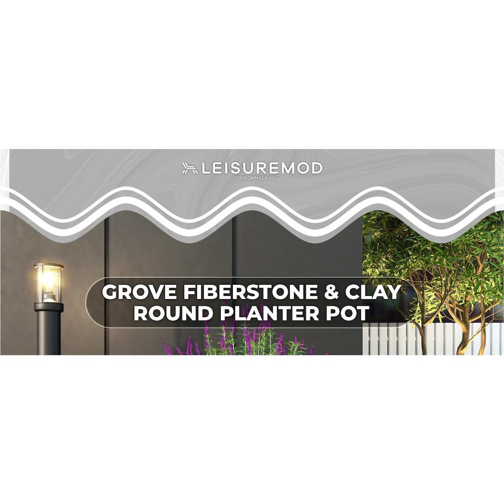 Grove Series Hemisphere Poly Clay Planter in Aged Concrete 14.9 Dia, 7.8 High