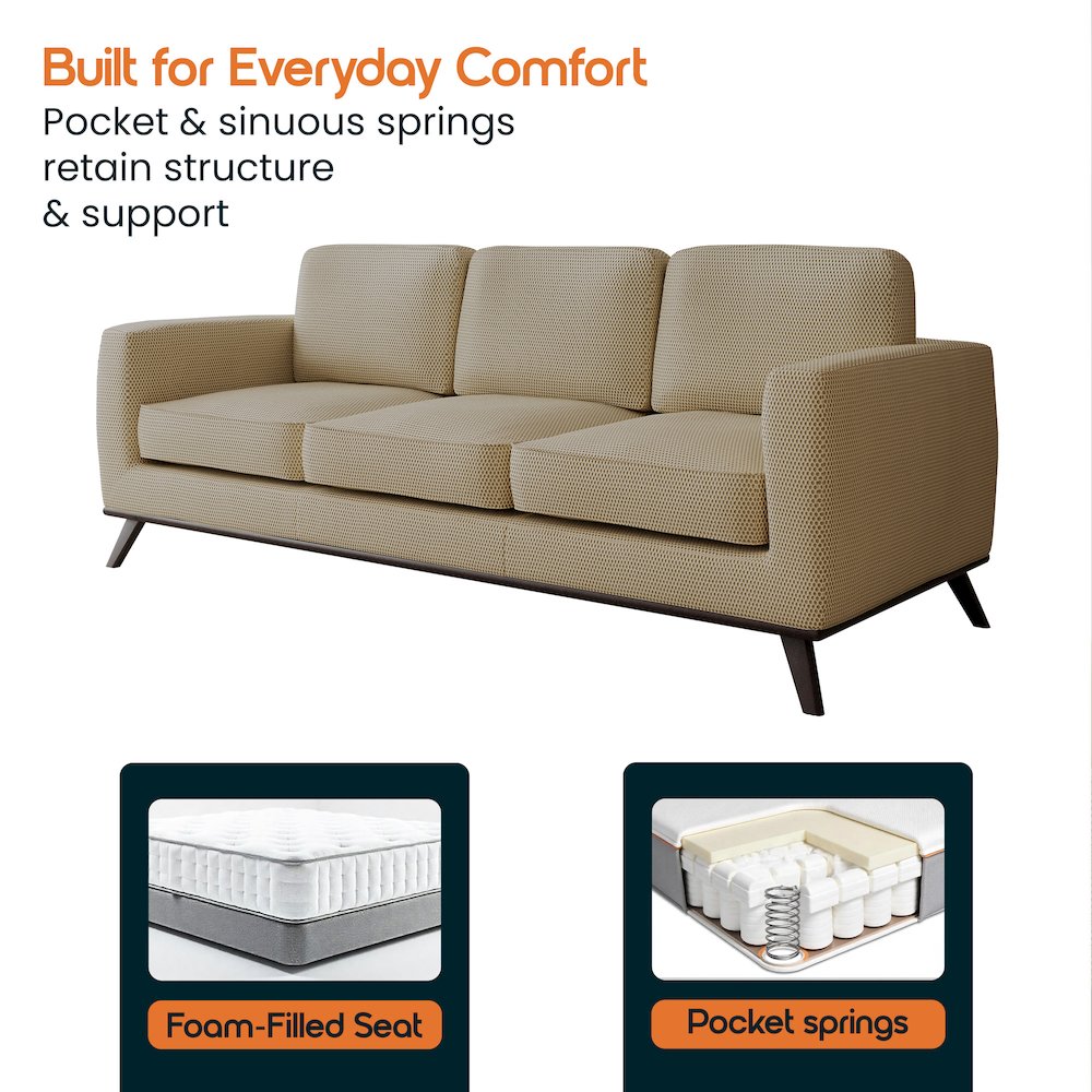 Chester Modern Faux Leather Sofa in Beige Mesh