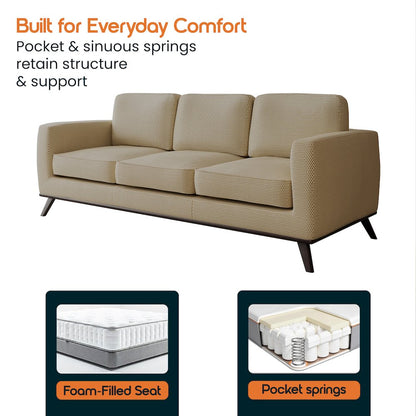 Chester Modern Faux Leather Sofa in Beige Mesh
