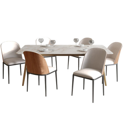 Zayle 7-Piece Dining Set with 55" Dining Side Chair in Natural Wood/Beige