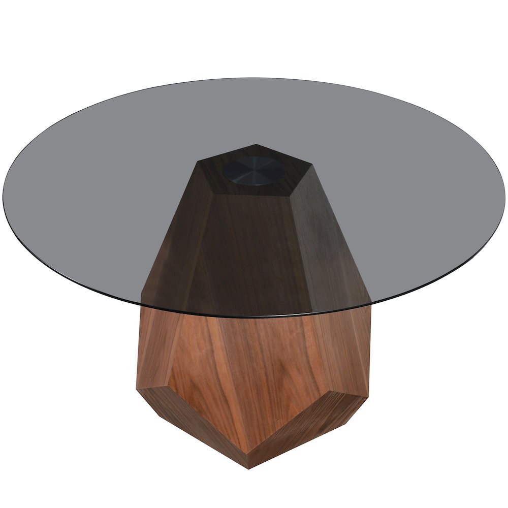 Nebo Modern Dining Table in Walnut Base with BLack Glass Top