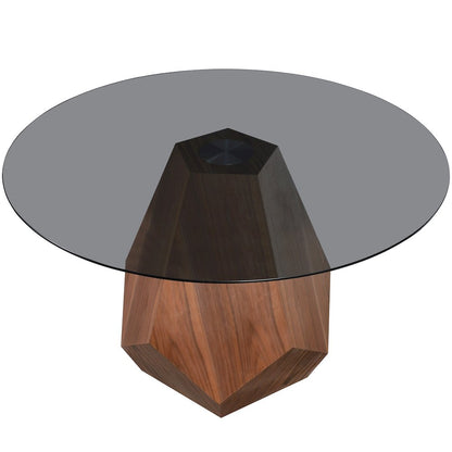 Nebo Modern Dining Table in Walnut Base with BLack Glass Top