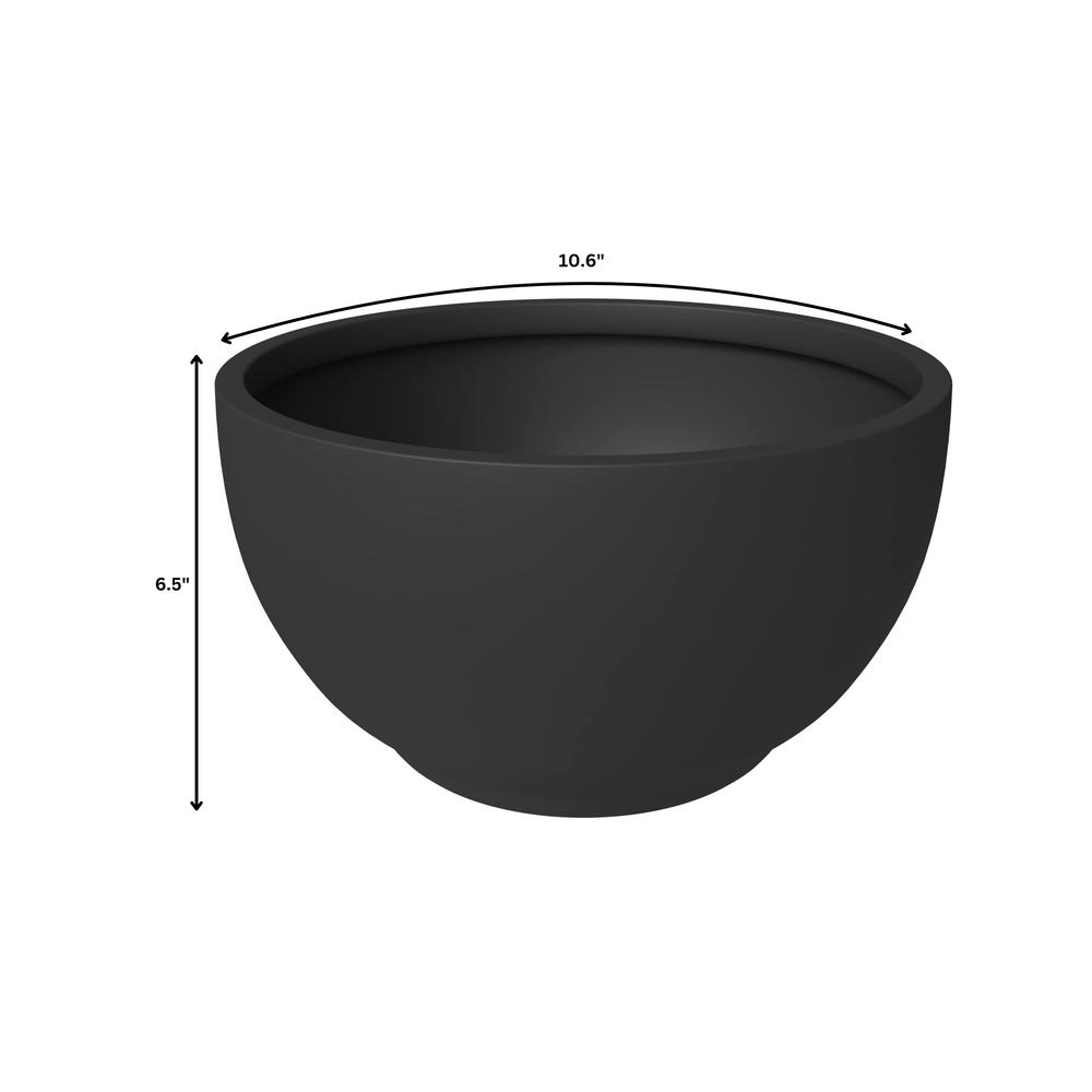 Grove Series Hemisphere Poly Clay Planter in Black 10.6 Dia, 5.9 High