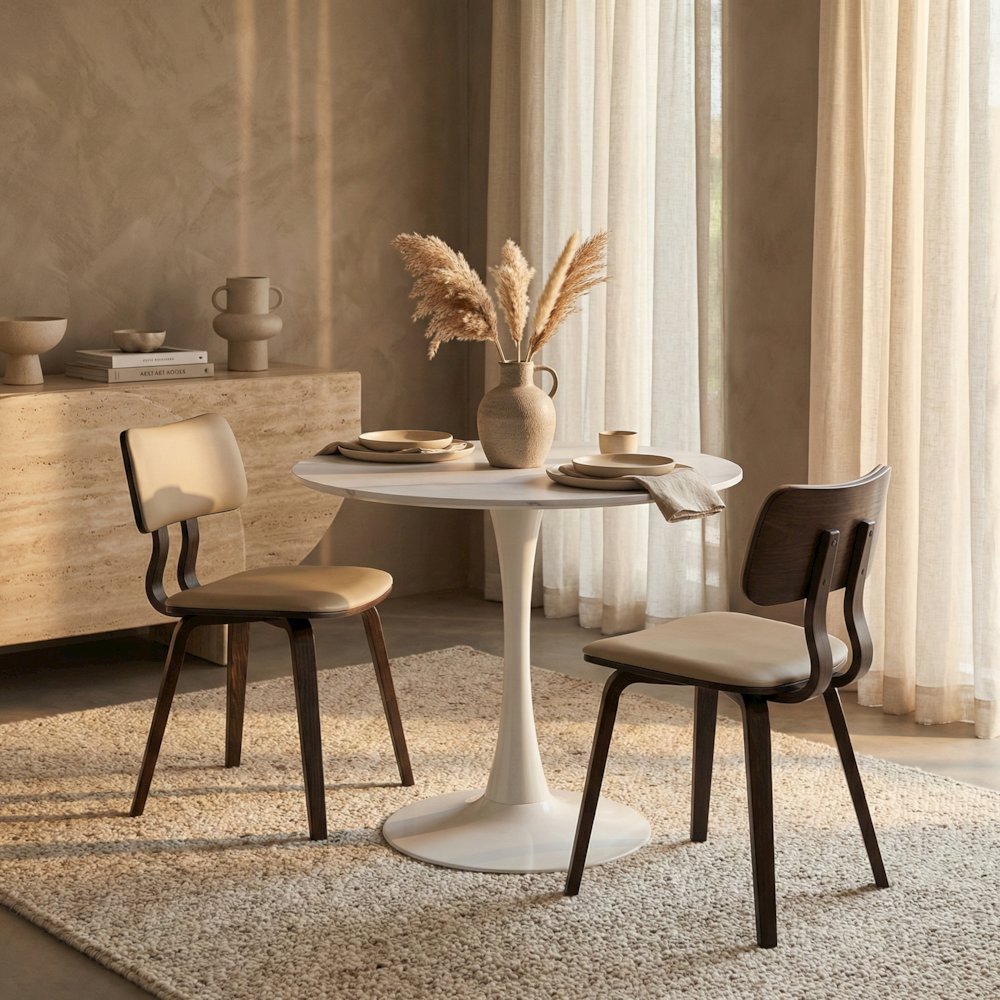 Bristol Series Dining Table White Base With White Stone 24" Round Top