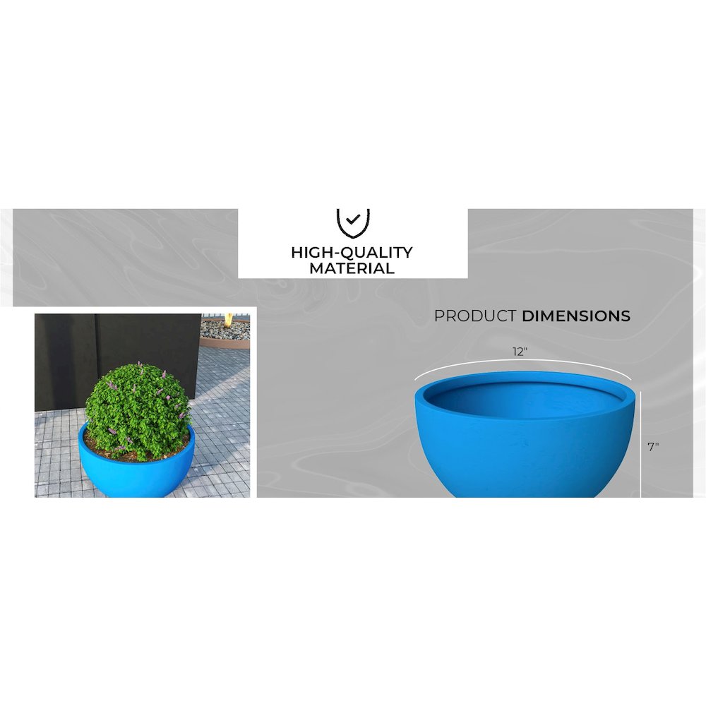 Grove Series Hemisphere Poly Clay Planter in Blue 12.4 Dia, 7.1 High