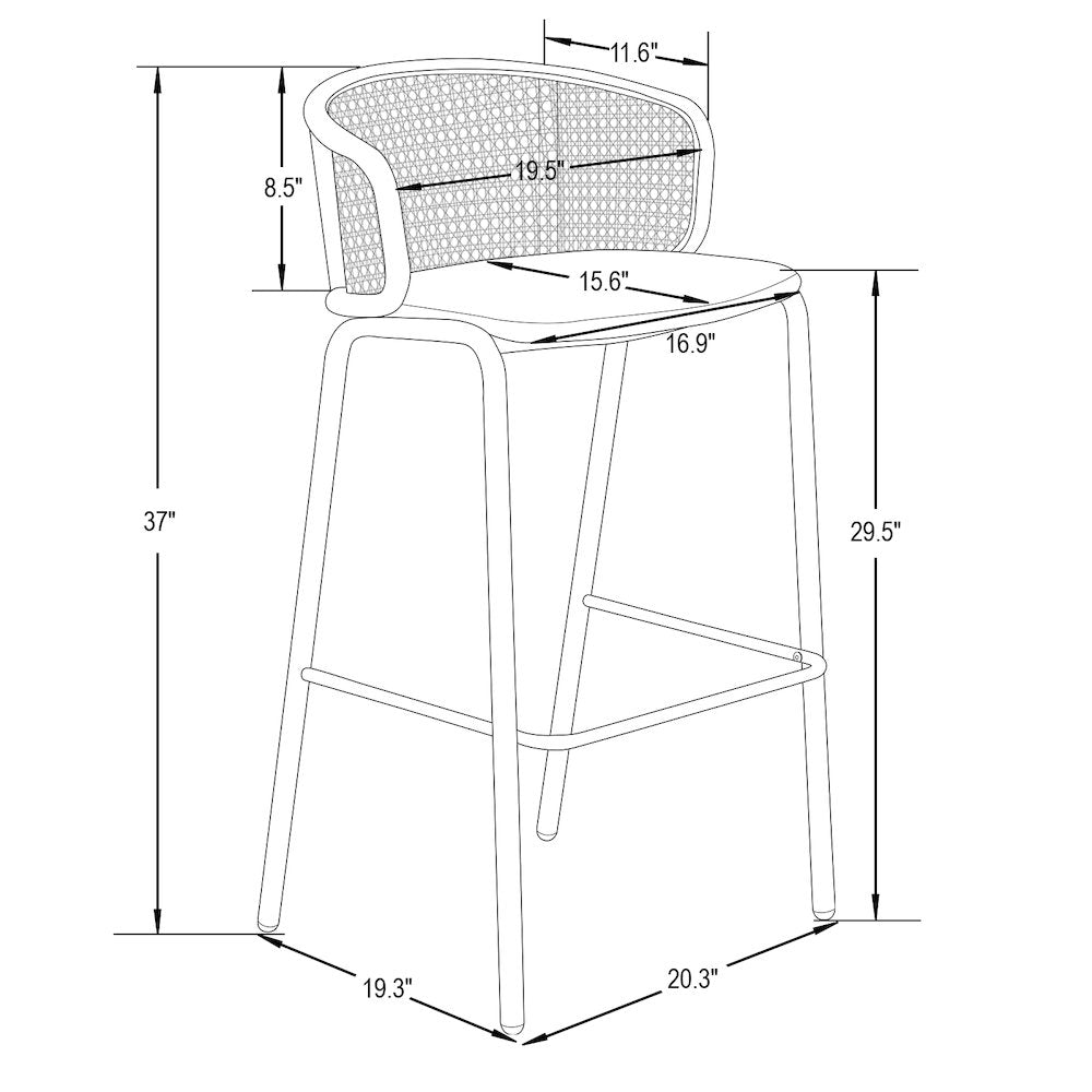 Ervilla Mid-Century Modern Wicker Bar Stool in White