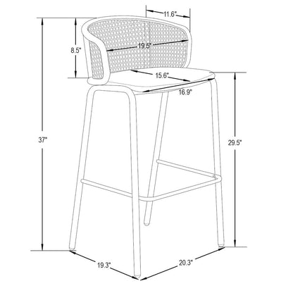Ervilla Mid-Century Modern Wicker Bar Stool in White