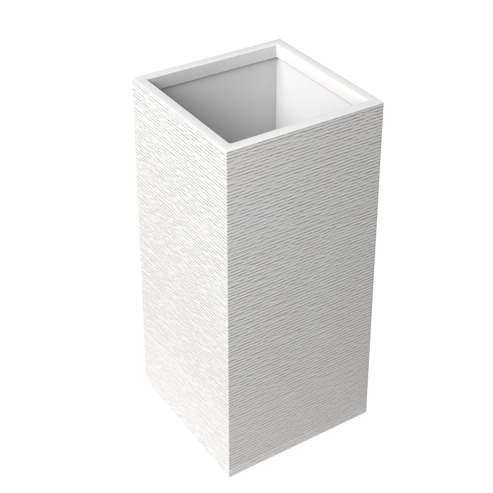 Basalt Series Poly Stone Planter 8.7" Square 19.7" High in White