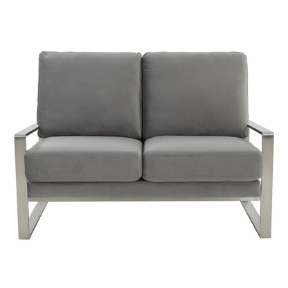 Jefferson Contemporary Modern Velvet Loveseat With Silver Frame