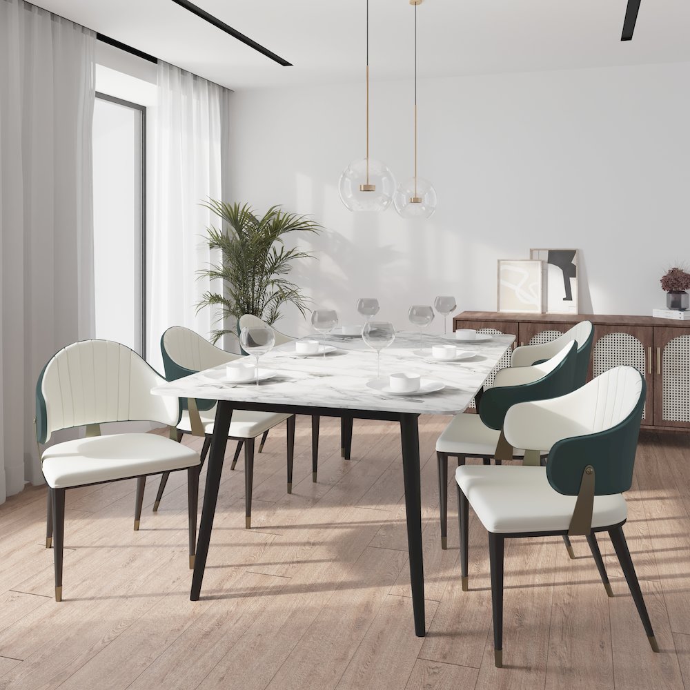 Zayle 7-Piece Dining Set with 55" Rectangular Dining Table in Green