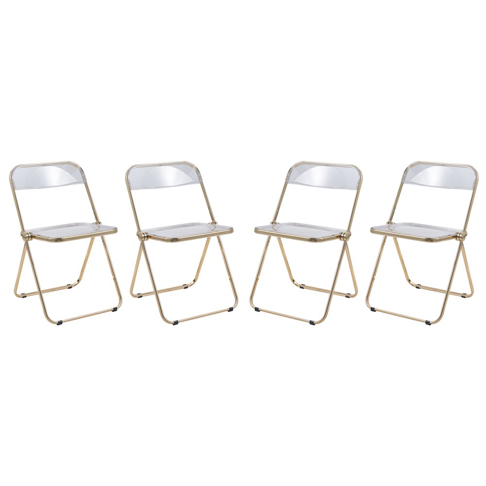 Lawrence Acrylic Folding Chair With Gold Metal Frame, Set of 4