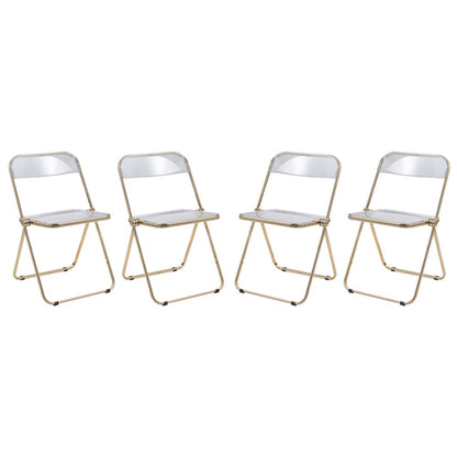 Lawrence Acrylic Folding Chair With Gold Metal Frame, Set of 4